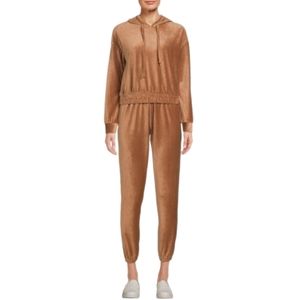 Juniors Corduroy Velour  Hooded Brown